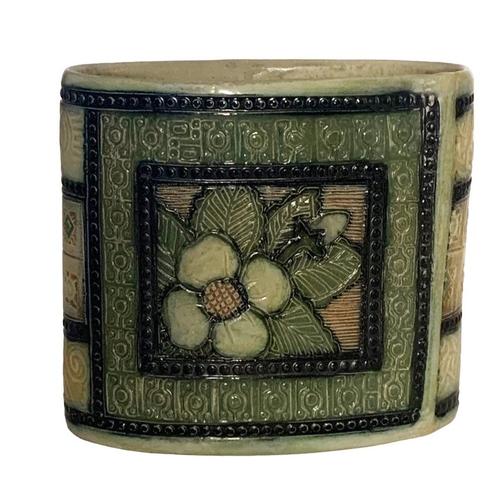 Insomnia Pottery Salt Fired Stoneware Vase Floral Mosiac Pattern Ginger Steele